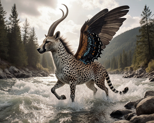 Mystical Creature with Cheetah Body and Butterfly Wings
