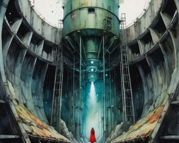 Atmospheric Scene with Figure in Red Coat in Chamber