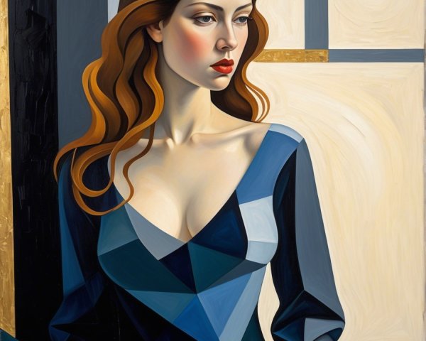 Woman with Auburn Hair in Geometric Dress Painting
