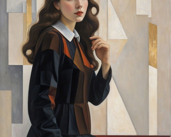 Young Woman in Elegant Dress with Abstract Background