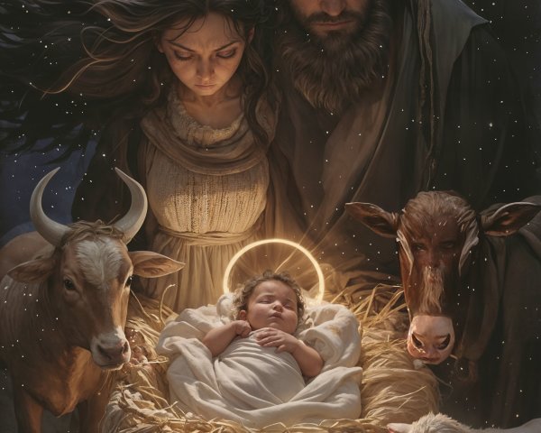 Nativity Scene Featuring Baby Jesus and Animals