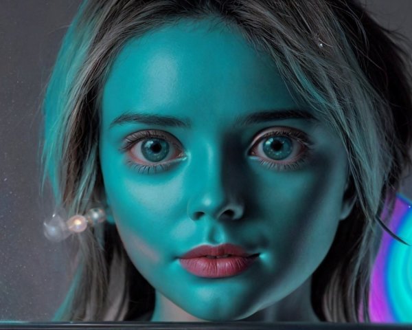 Close-up Portrait of a Person with Teal Skin