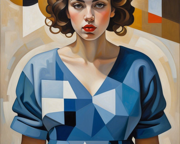 Woman in Geometric Dress with Abstract Background