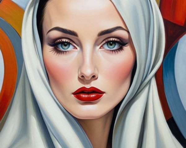 Portrait of a Woman with Scarf and Abstract Background
