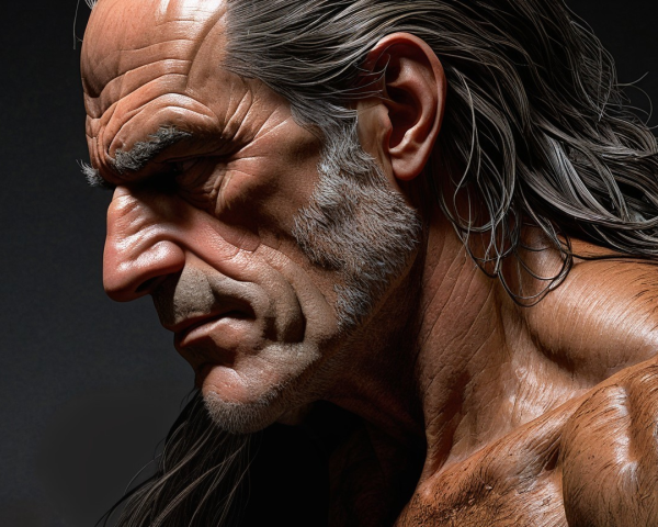 Detailed Muscular Male Figure with Flowing Hair