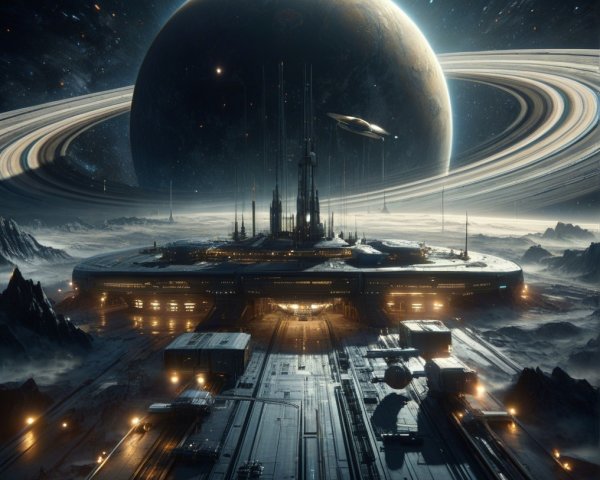 Futuristic Space Station on Barren Landscape at Night