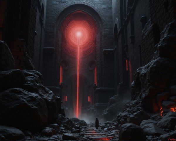 Dark Fantasy Painting of a Crumbling Ancient City Street