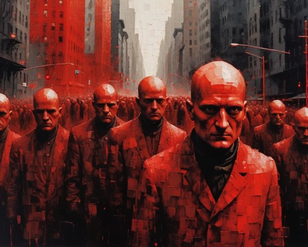 Monochromatic Cityscape with Identical Figures