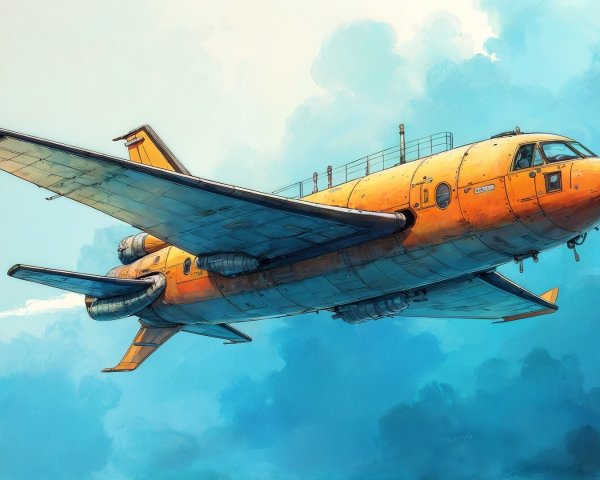 Vintage aircraft illustration in a bright blue sky