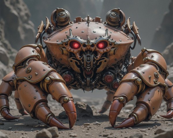 Mechanical Crab in Rocky Terrain with Steampunk Design