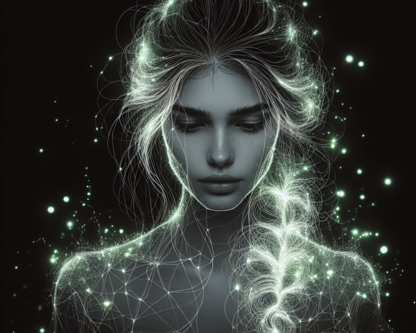 Portrait of a Woman with Ethereal Glowing Hair