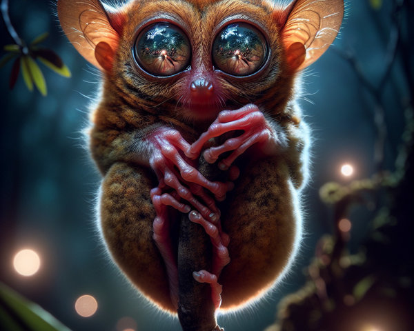 Adorable creature in a mystical forest with bioluminescence