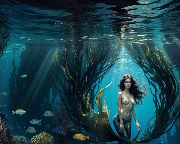 Mermaid in Vibrant Coral Reef Underwater Scene