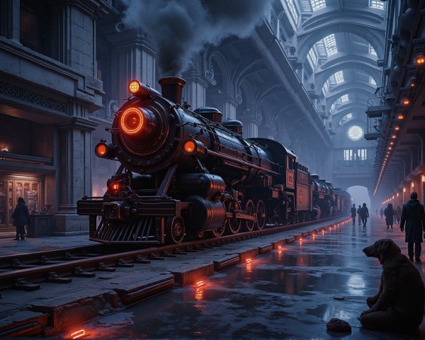 Majestic Steam Locomotive in Historical Train Station