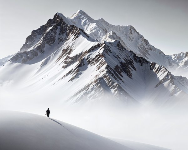 Solitary Figure on Snowy Ridge with Mountain View