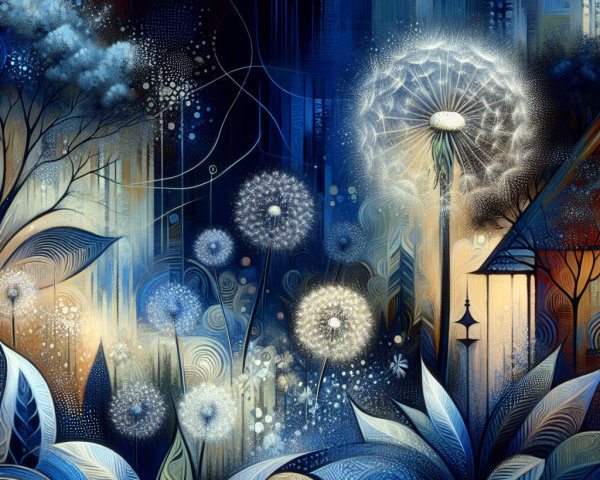 Vibrant Abstract Landscape with Luminous Dandelions