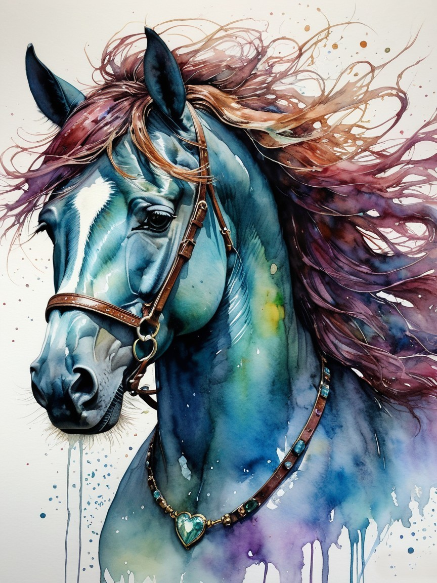 Watercolor Artwork of a Majestic Horse's Head