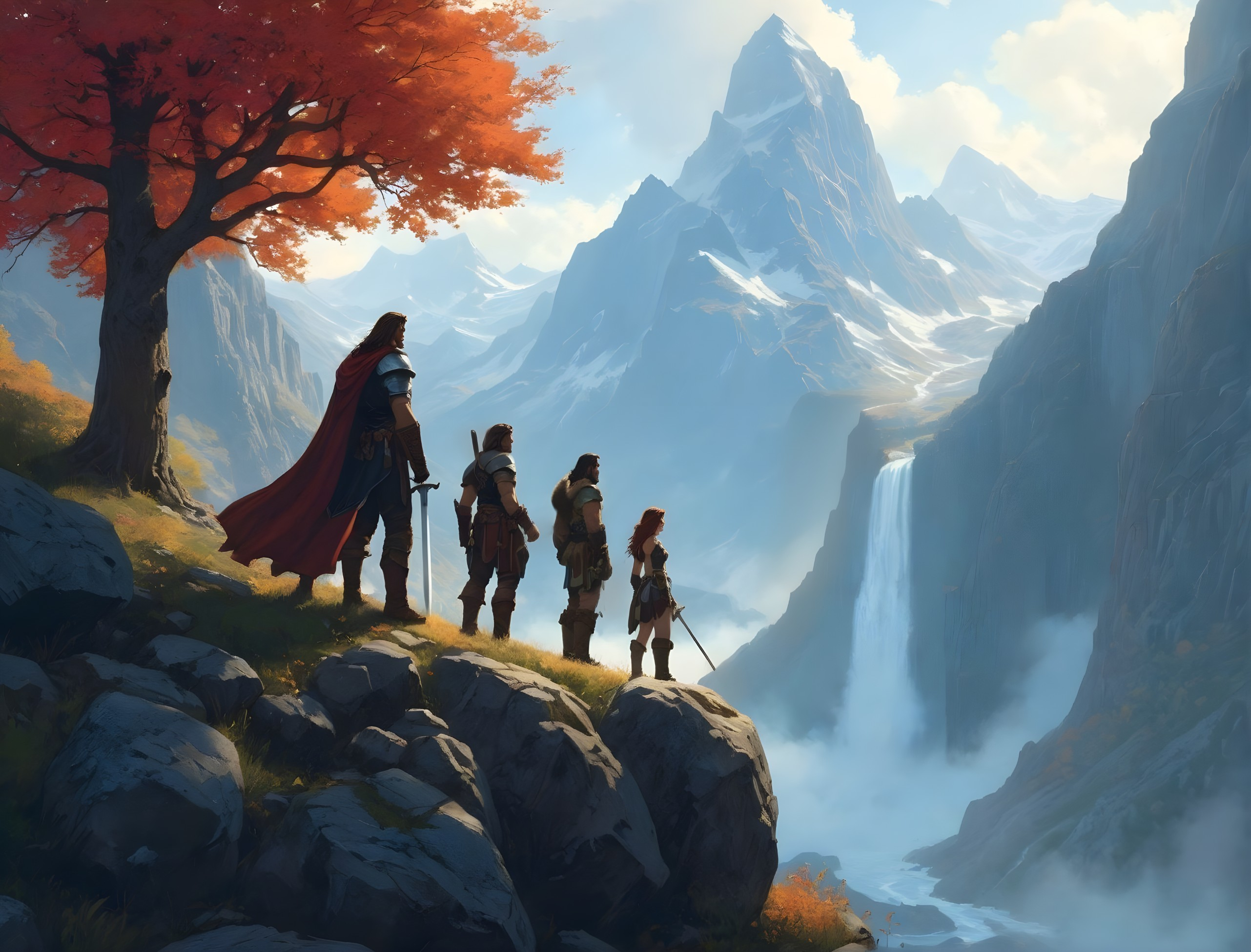 Adventurers Overlooking Majestic Mountain Landscape