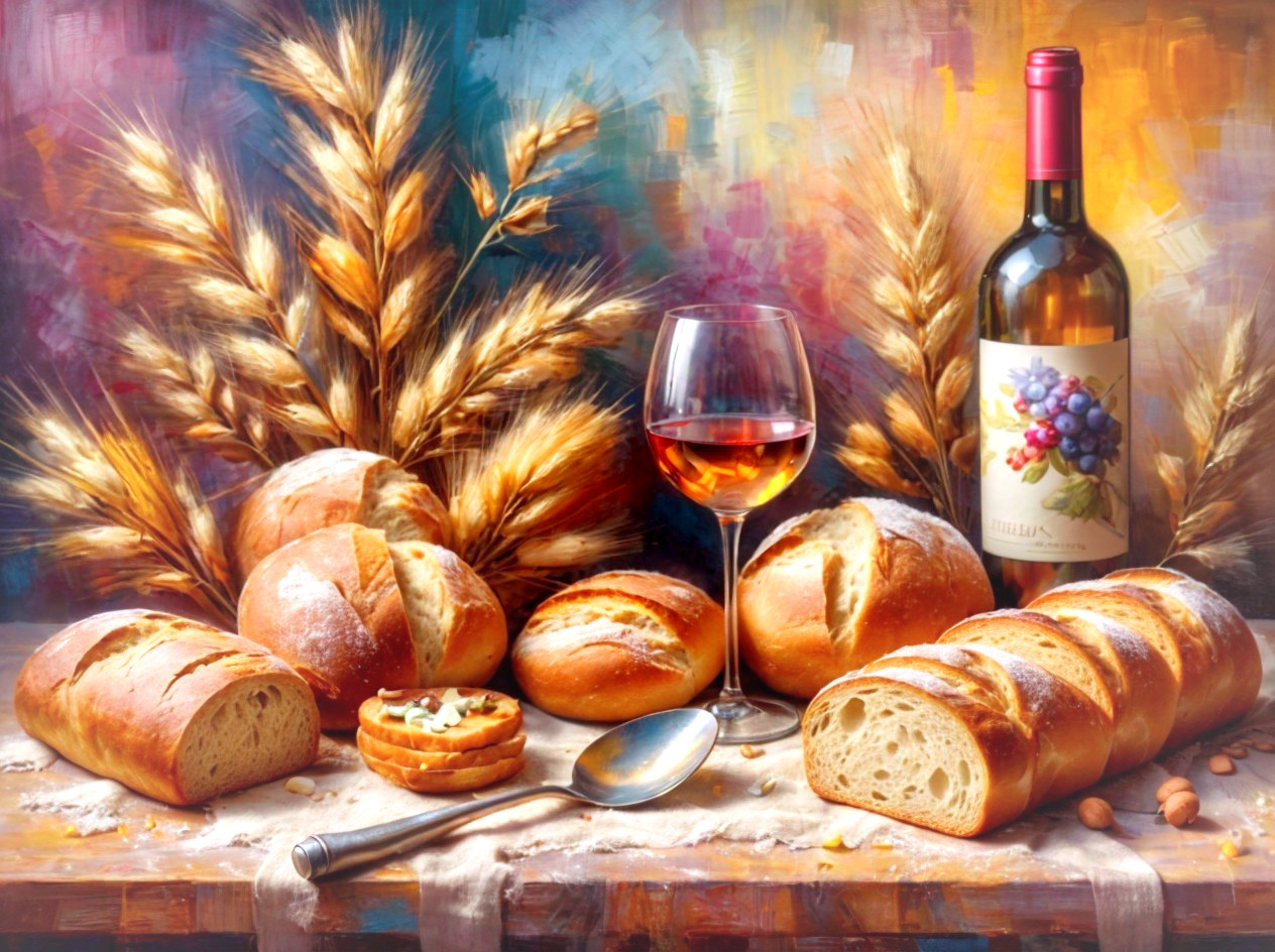 Rustic Display of Breads and Wine in Cozy Setting