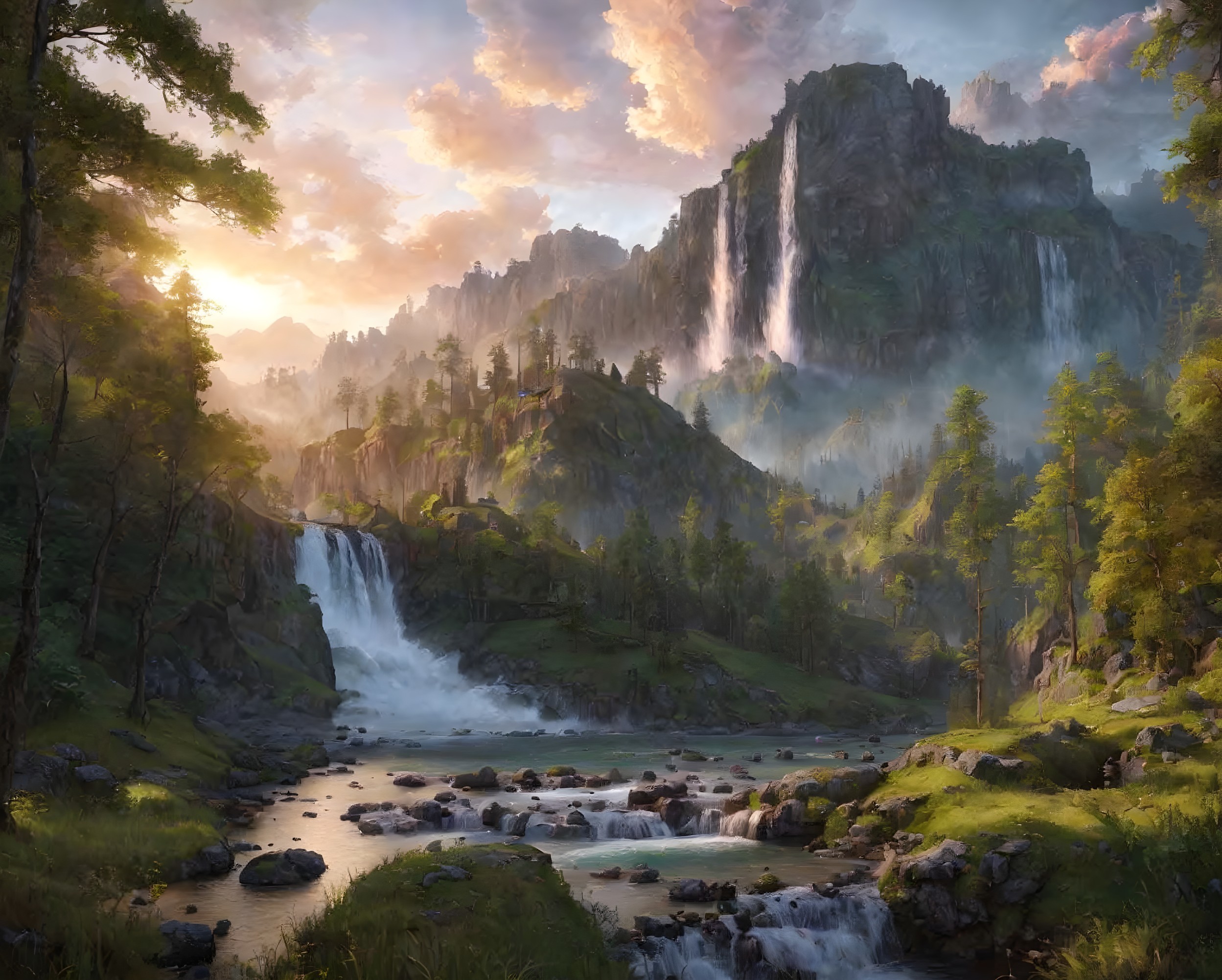 Majestic Mountains and Lush Greenery Landscape Scene