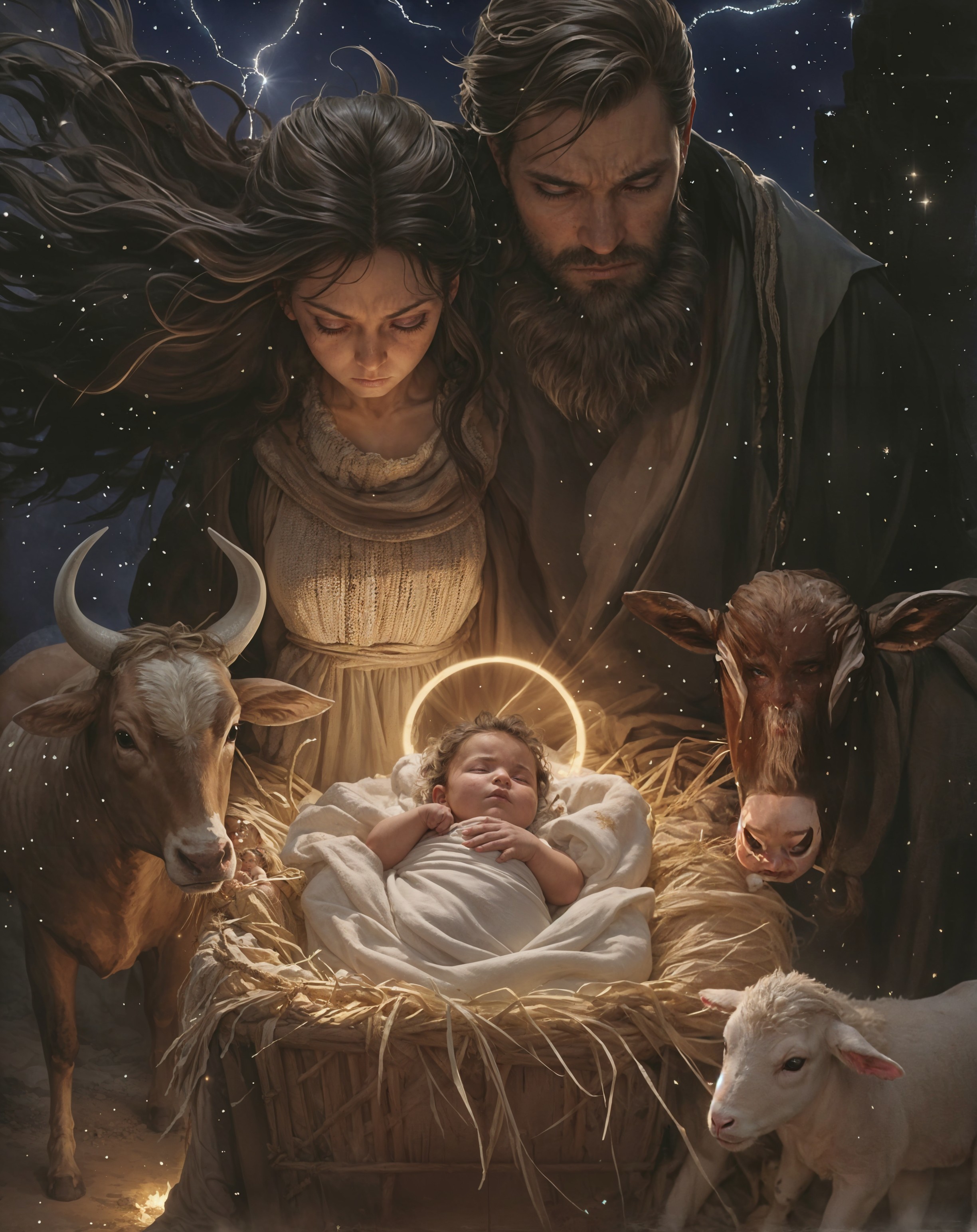 Nativity Scene Featuring Baby Jesus and Animals