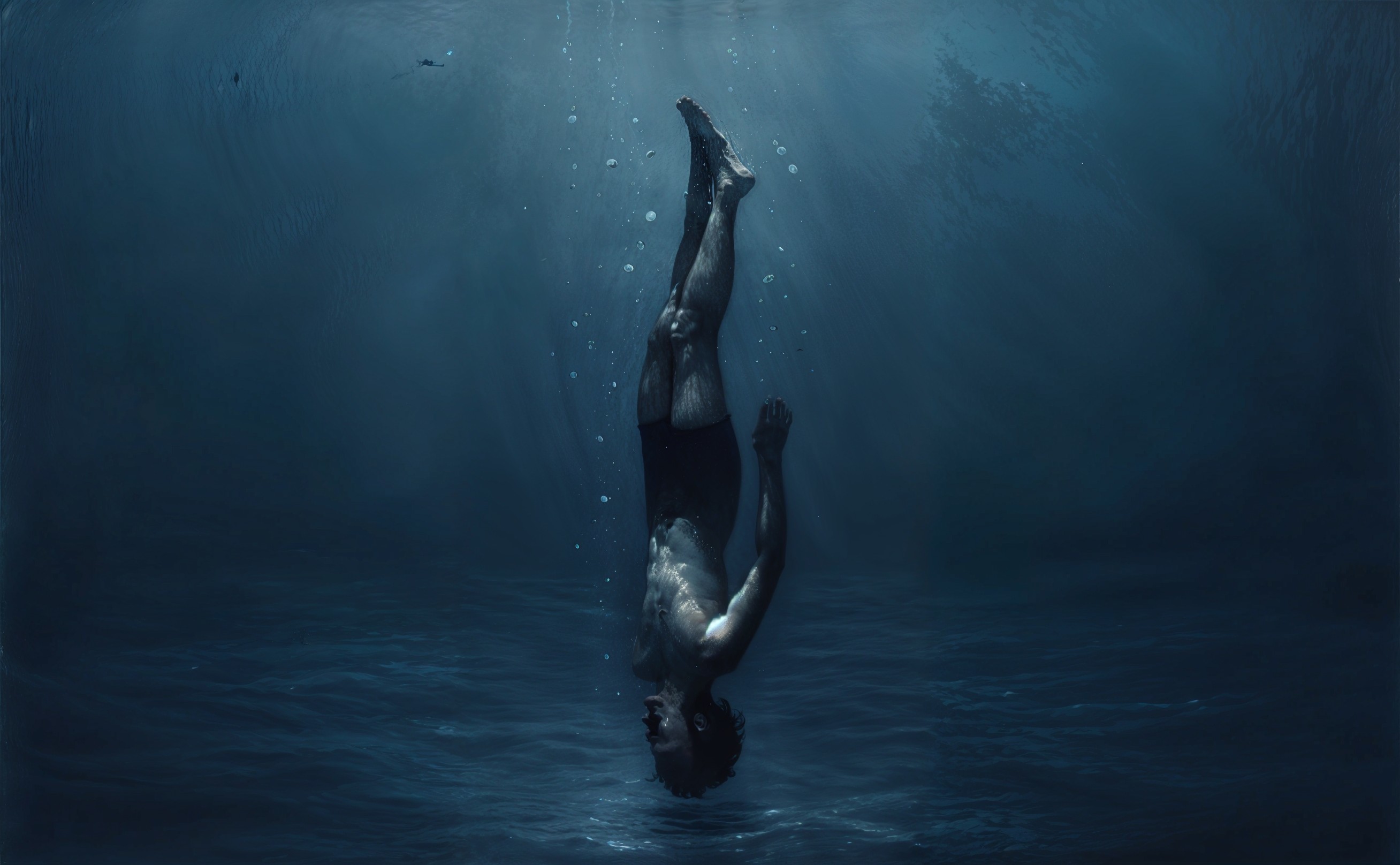 Solitary Figure Submerged in Tranquil Underwater Scene