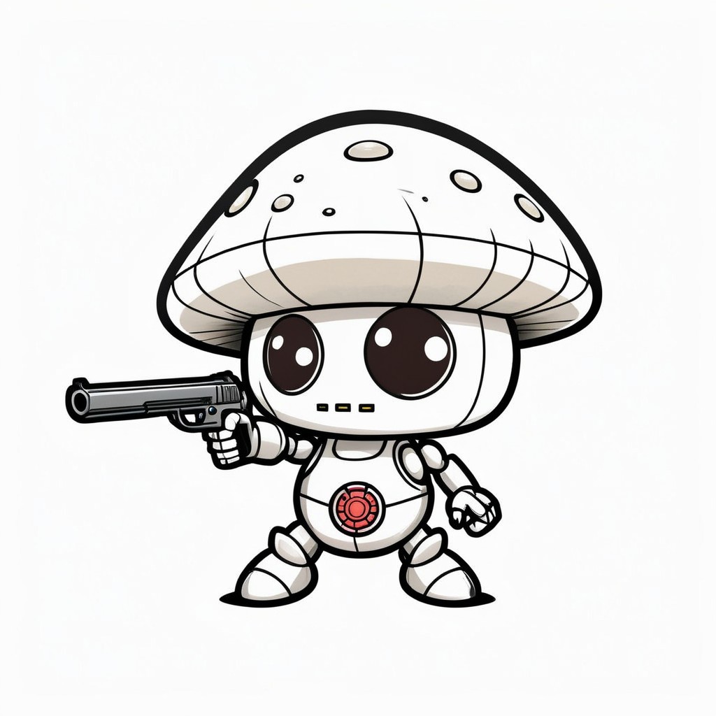 Whimsical Robot Character with Mushroom-Shaped Head