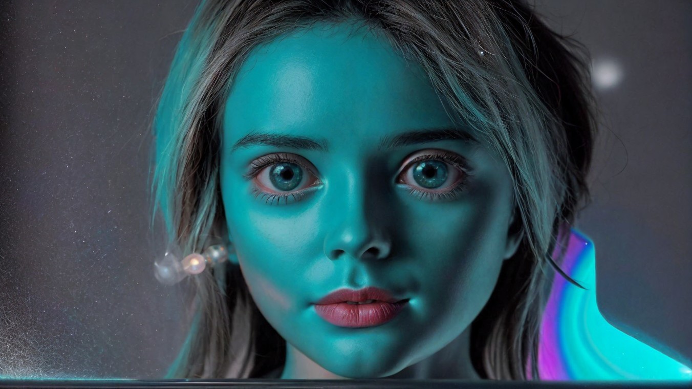 Close-up Portrait of a Person with Teal Skin