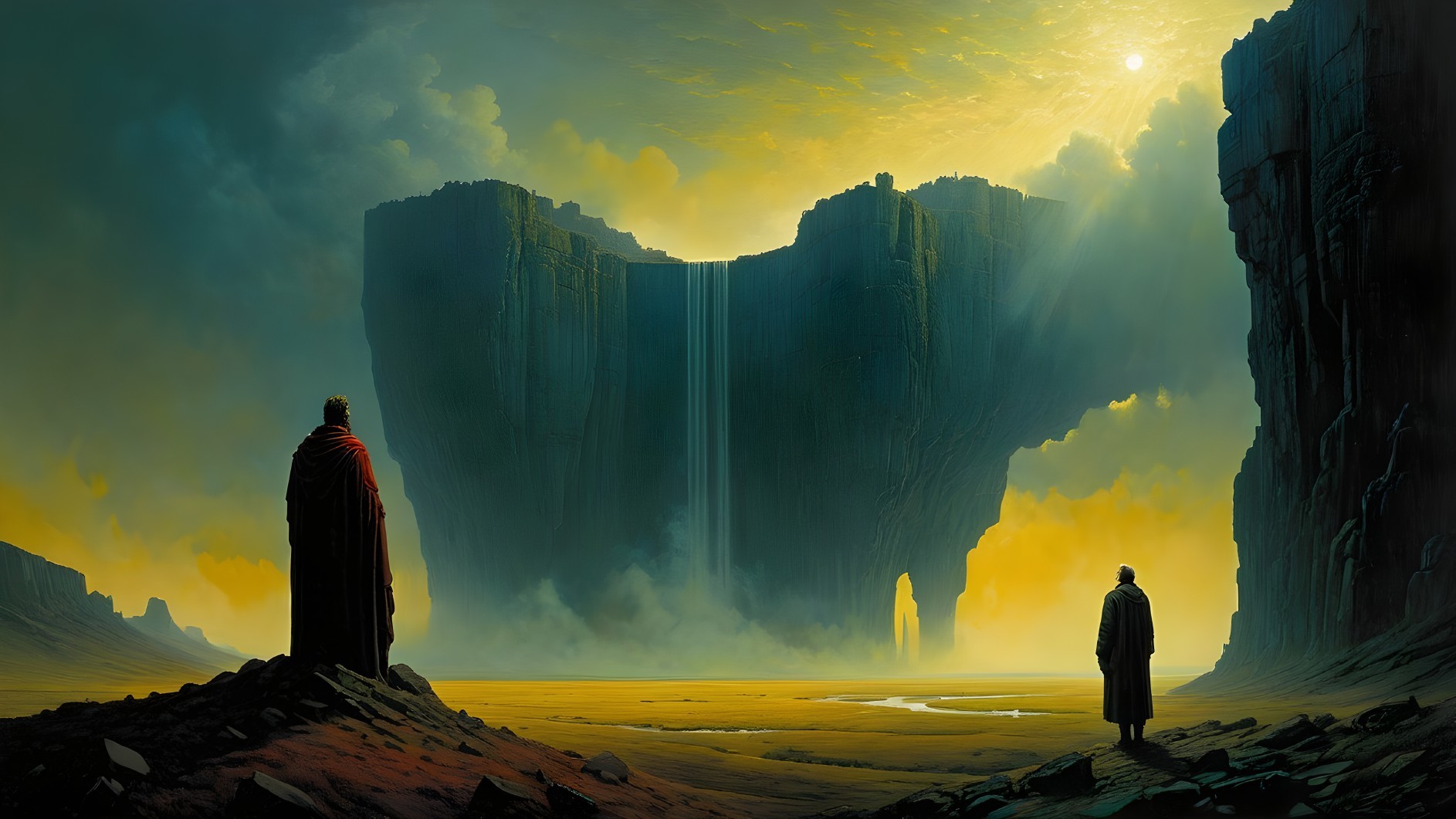 Surreal Landscape with Figures at a Canyon Edge