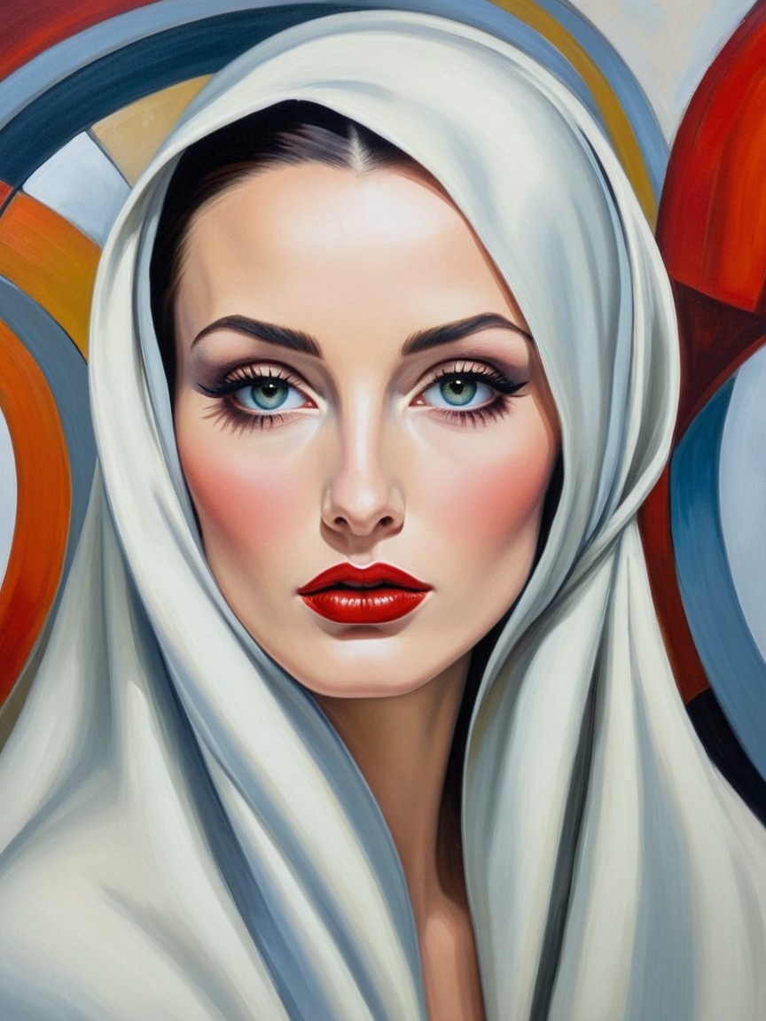 Portrait of a Woman with Scarf and Abstract Background
