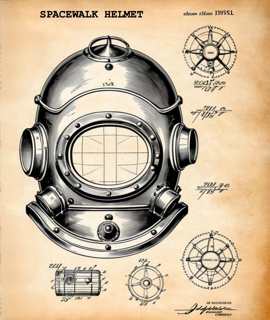 Vintage Spacewalk Helmet Illustration with Schematics