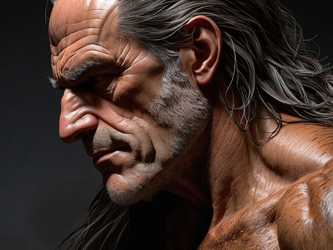 Detailed Muscular Male Figure with Flowing Hair