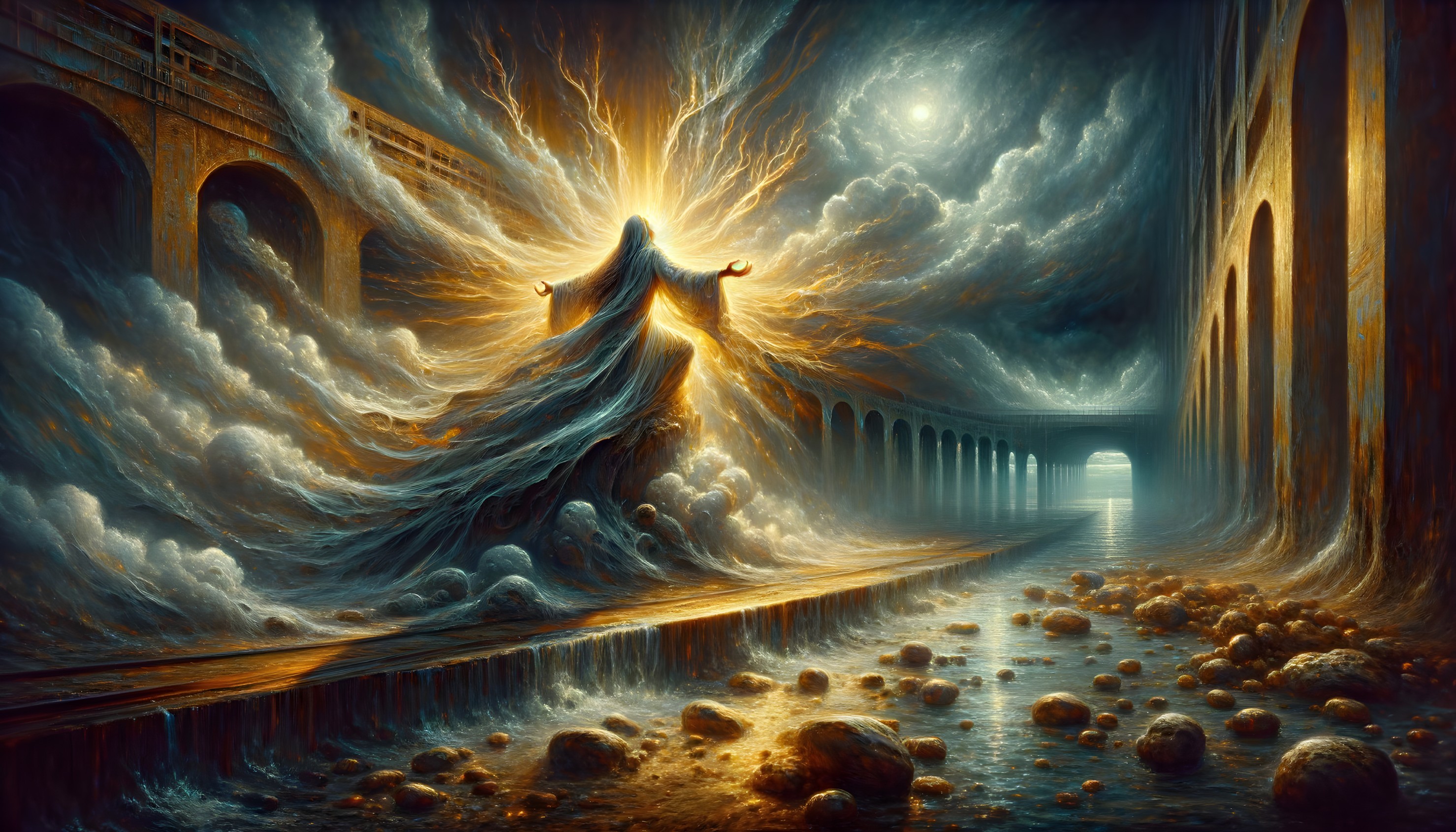 Mystical Figure in Ethereal Landscape with Radiant Light