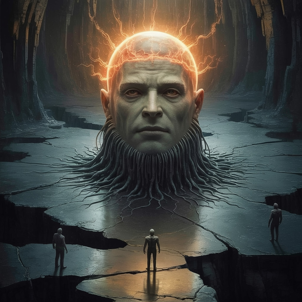 Colossal Humanoid Head in Surreal Landscape