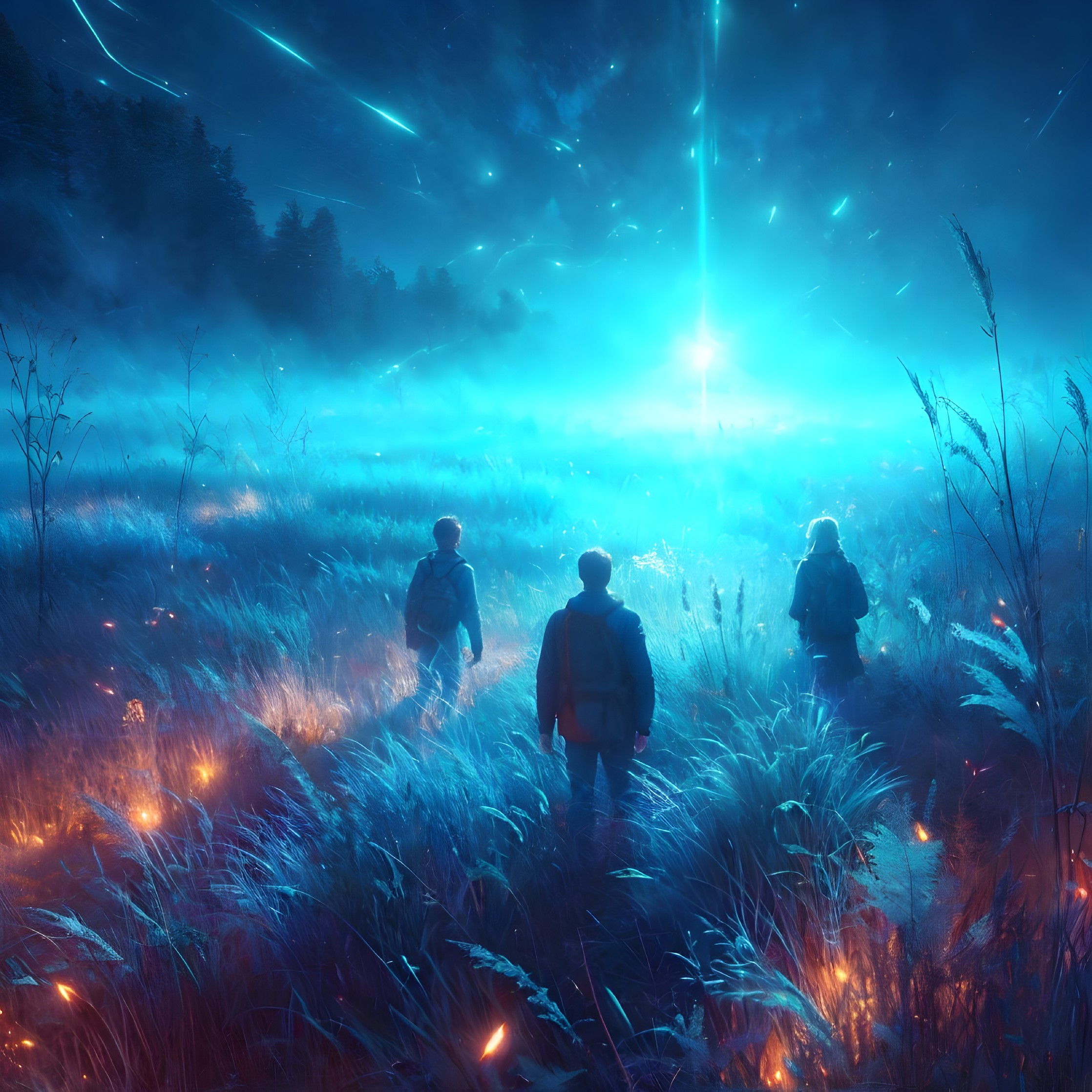 Mystical Landscape with Figures in Ethereal Blue Light