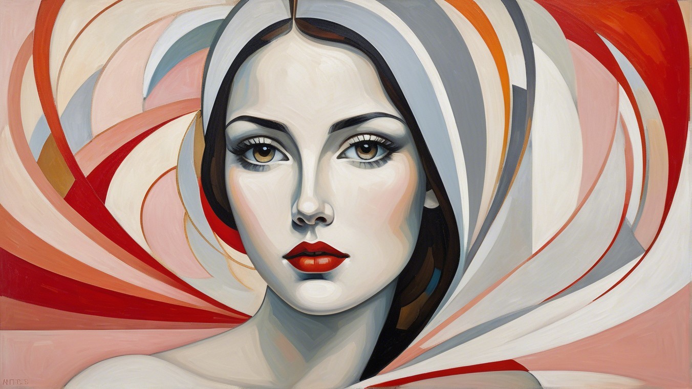 Portrait of a Woman with Green Eyes and Red Lips