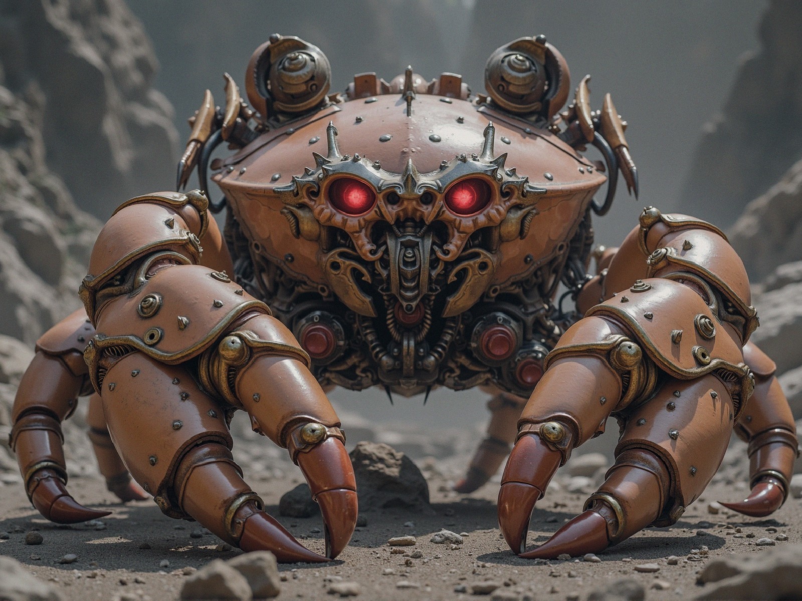 Mechanical Crab in Rocky Terrain with Steampunk Design