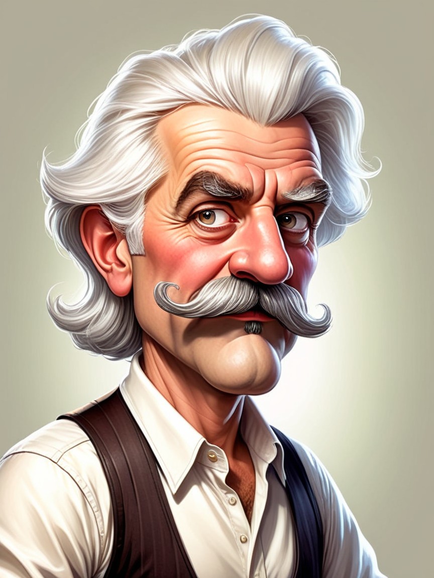 Stylized portrait of an older man with white hair