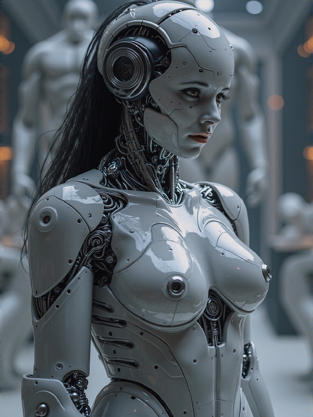 Humanoid Robot with Metallic Design and Circuitry