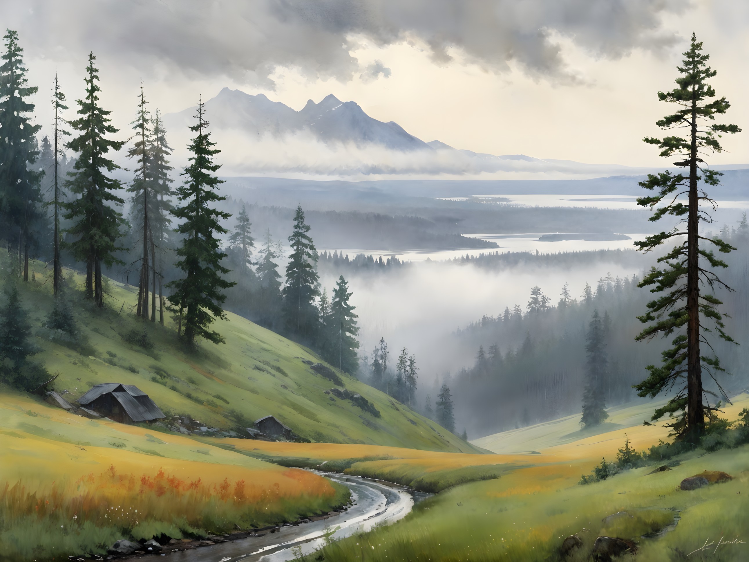 Tranquil Mountain Landscape with Lake and Trees
