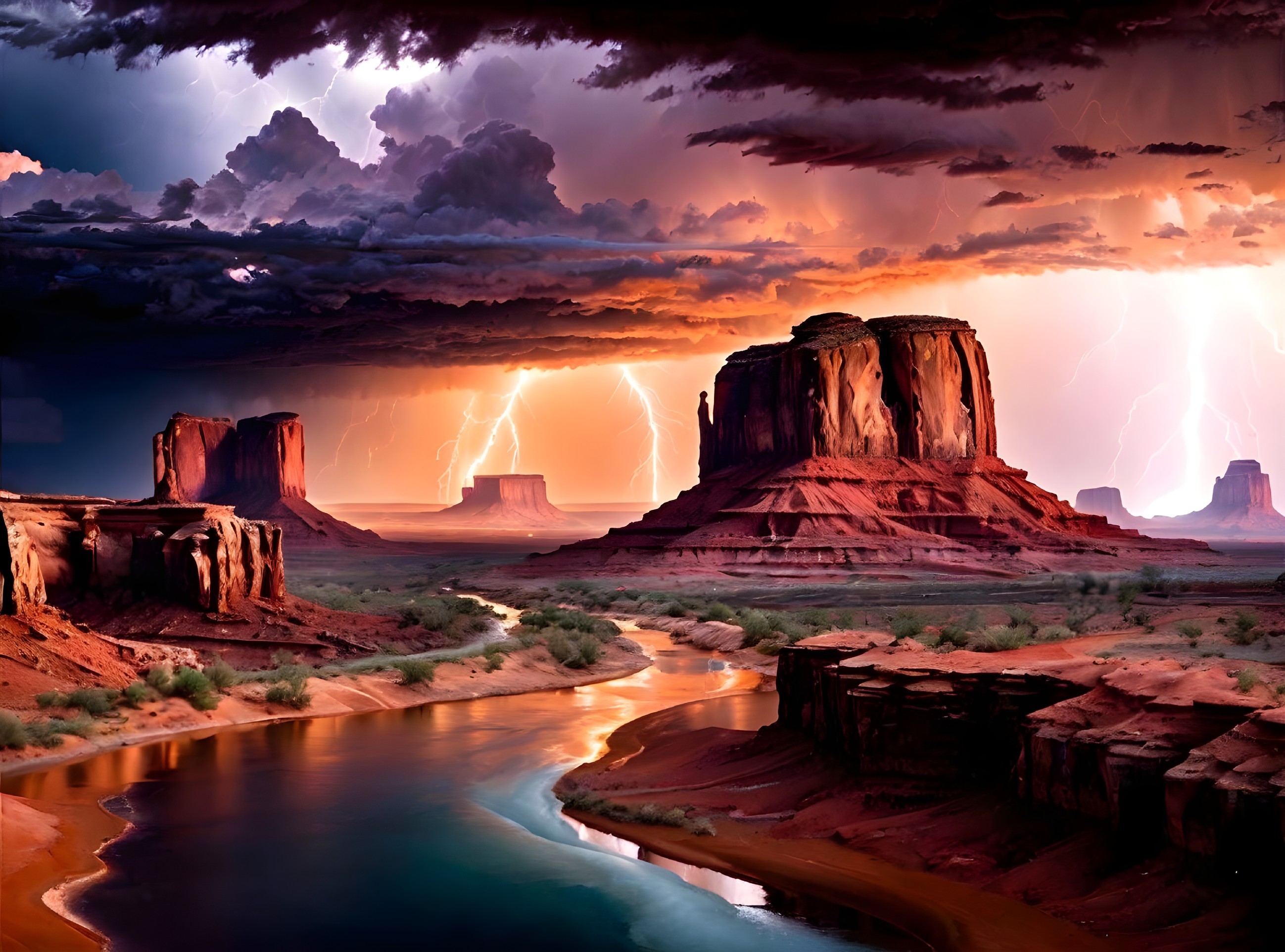 Dramatic Red Rock Landscape Under Stormy Sky