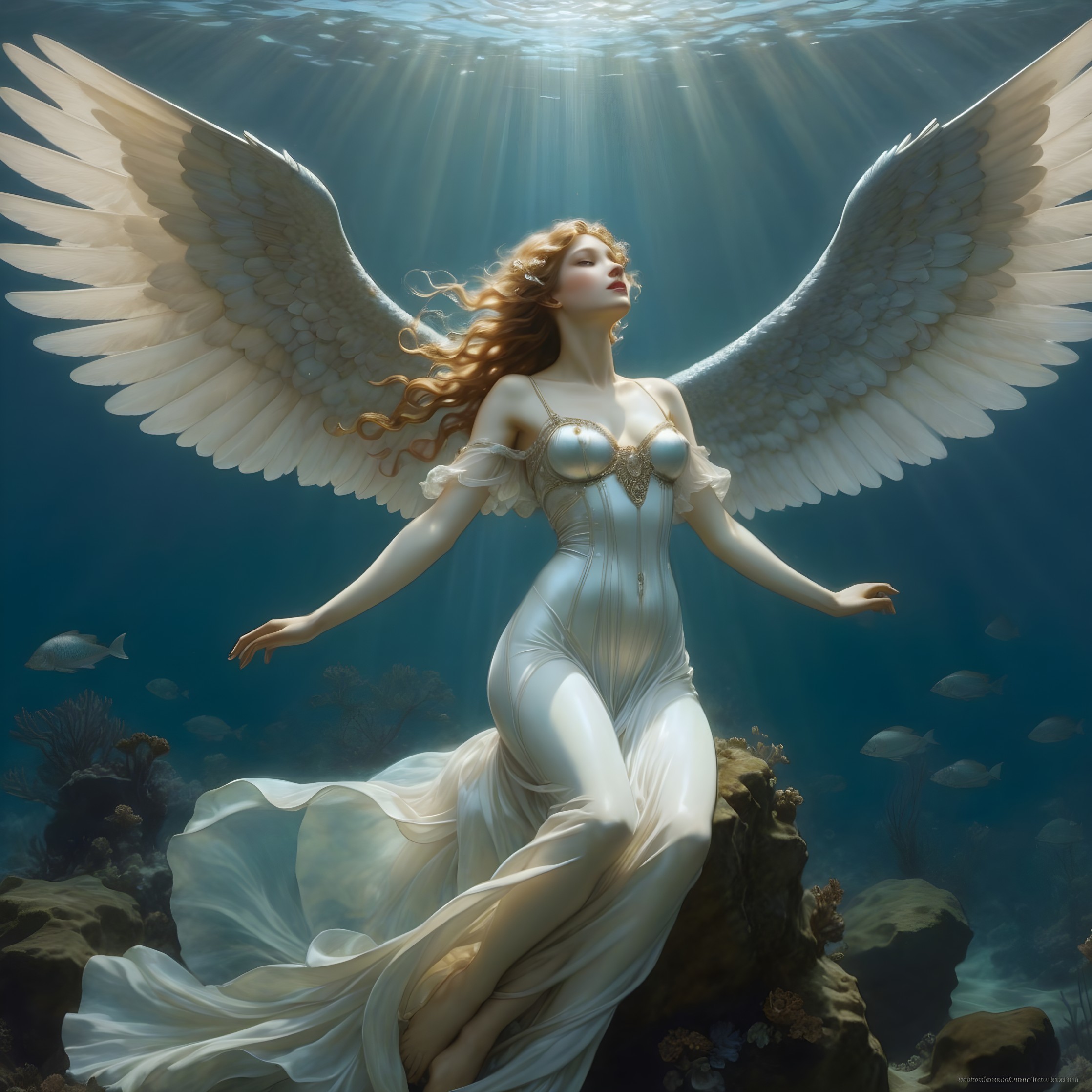 Luminous Angel in Enchanting Underwater Scene