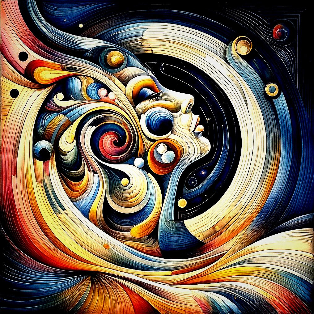 Stylized Face in Vibrant Cosmic Color Swirls