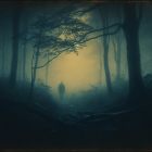 Solitary Figure in a Misty Forest Landscape