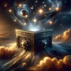 Ornate box floating above clouds with cosmic elements