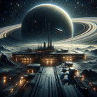 Futuristic Space Station on Barren Landscape at Night