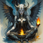 Meditative Figure in Ornate Armor with Flames