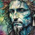 Watercolor Portrait of a Man with Nature Elements