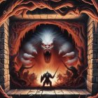 Dungeon Scene with Monstrous Creature and Warrior