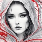 Portrait of a Woman with Green Eyes and Red Lips